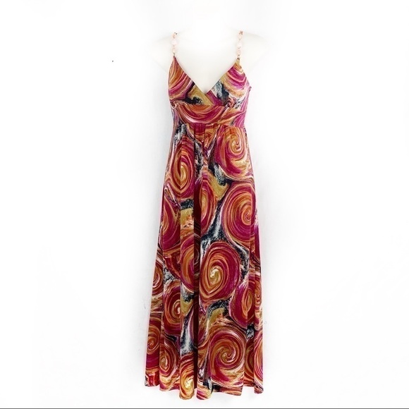 𝅺euc-kupcake Chunky Bead Straps Printed Maxi Dress - Picture 1 of 8